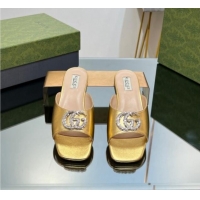 Durable Gucci Flat Slide Sandals with Crystals Double G in Patent Leather Gold 204105