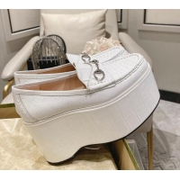 Shop Duplicate Gucci Ancra Platform Wedge Loafers in Crocodile Leather with Horsebit White 204107