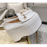 Good Quality Gucci Ancra Platform Wedge Loafers in Shiny Leather with Horsebit White 204110