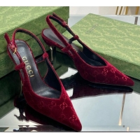 Top Design Gucci Slingback High heel Pumps 8.5cm in Red GG Velvet 205001