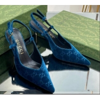 Hot Style Gucci Slingback High heel Pumps 8.5cm in Blue Velvet 205002