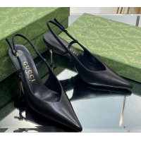 Sophisticated Gucci Leather Slingback High heel Pumps 8.5cm Black 205003