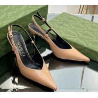 Popular Style Gucci Leather Slingback High heel Pumps 8.5cm Apricot 205004