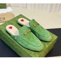 Sumptuous Gucci Princetown Suede Flat Slippers Light Green 205008