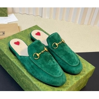 Lowest Price Gucci Princetown Suede Flat Slippers Dark Green 205009