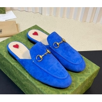 Duplicate Gucci Princetown Suede Flat Slippers Blue 205010