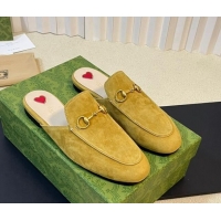 Cheap Price Gucci Princetown Suede Flat Slippers Yellow 205011