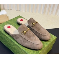 Stylish Gucci Princetown Suede Flat Slippers Dark Grey 205012