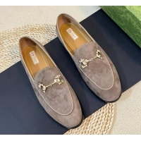 Stylish Gucci Jordaan Suede Loafers with Crystals Dark Grey 205015