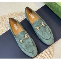 Hot Style Gucci Jordaan Suede Loafers with Crystals Green 205016