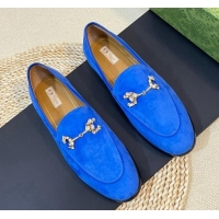 Sumptuous Gucci Jordaan Suede Loafers with Crystals Blue 205017