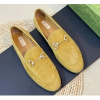 Sophisticated Gucci Jordaan Suede Loafers with Crystals Yellow 205018