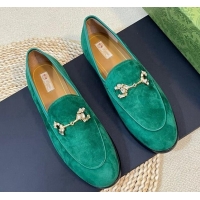 Perfect Gucci Jordaan Suede Loafers with Crystals Dark Green 205019