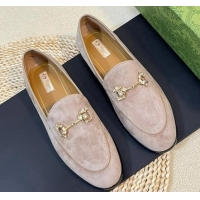 Good Quality Gucci Jordaan Suede Loafers with Crystals Grey 205020