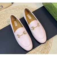 Pretty Style Gucci Jordaan Leather Loafers with Crystals Light Pink 205027