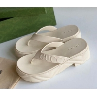 Buy Luxury Gucci Rubber Platform Thong Slide Sandals White 205037