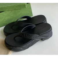 Shop Cheap Gucci Rubber Platform Thong Slide Sandals Black 205038