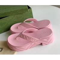 Top Grade Gucci Rubber Platform Thong Slide Sandals Light Pink 205040