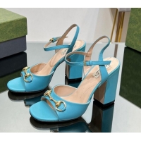 Good Quality Gucci Horsebit High Heel Sandals 9cm in Leather Light Blue 215121