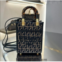 Most Popular Fendi Mini Medium Tote Bag in Raffia Straw with Black tapestry fabric FF motif F1017 2023