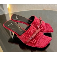 Buy Luxury Gucci GG Velvet Heel Slide Sandals 7cm Red 215130