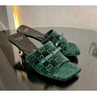 Buy Discount Gucci GG Velvet Heel Slide Sandals 7cm Green 215132