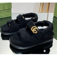 Purchase Gucci Merino Wool Flat Sandals with Double G Black 215135