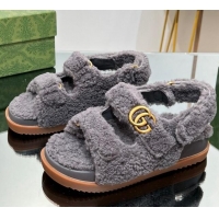 Grade Quality Gucci Merino Wool Flat Sandals with Double G Grey 215136