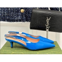 Luxurious Gucci Signoria Slingback Pumps 4.5cm in Patent Leather Blue 215139