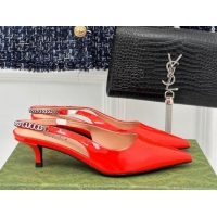 Popular Style Gucci Signoria Slingback Pumps 4.5cm in Patent Leather Bright Red 215143