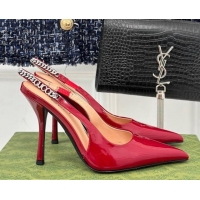 Top Design Gucci Signoria Slingback Pumps 10cm in Patent Leather Dark Red 215144