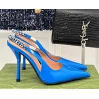 Good Product Gucci Signoria Slingback Pumps 10cm in Patent Leather Blue 215149