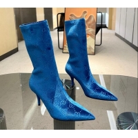 Stylish Gucci Heel Ankle Boots 8cm in GG Stretch Fabric Blue 218015