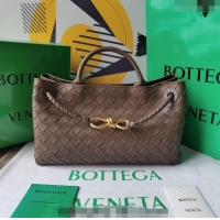 Promotional Bottega Veneta Small East/West Andiamo Top Handle Bag in Intrecciato Leather 754990 Taupe Grey 2023