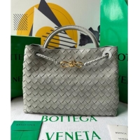 Top Grade Bottega Veneta Medium Andiamo Top Handle Bag in Intrecciato Leather 743572 Light Grey 2023