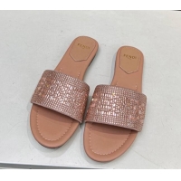 Good Looking Fendi Signature Flat Slide Sandals with Crystals Nude 215072