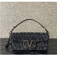 Promotional VALENTINO V-logo LOCO sheepskin and fabric handbag Q6ZN Black