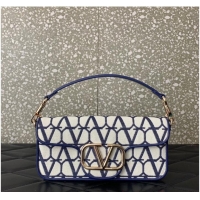 Good Quality VALENTINO V-logo LOCO sheepskin and fabric handbag Q6ZN Blue