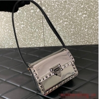 New Style VALENTINO GARAVANI ROCKSTUD23 Small calfskin bag ZS098 silver&black