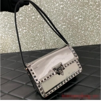 Low Price VALENTINO GARAVANI ROCKSTUD23 calfskin bag AZS098 silver&gray