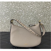 Super Quality VALENTINO Rockstud calfskin small HOBO bag AG098 Gray