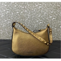 Unique Grade VALENTINO Rockstud calfskin small HOBO bag AG098 Gold