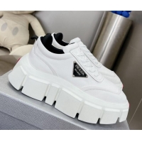 Luxurious Prada Leather Platform Sneakers 5cm White 026024