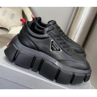 Top Design Prada Leather Platform Sneakers 5cm Black 26025