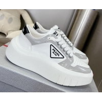 Most Popular Prada Leather Platform Sneakers 5cm White/Grey 026027