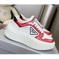 Top Grade Prada Leather Platform Sneakers 5cm White/Red 026028