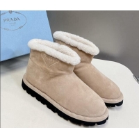 Luxury Discount Prada Shearling and Suede Ankle Boots Beige 026032