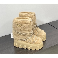 Best Product Prada Shearling Apres-Ski Ankle Boots Beige 026042