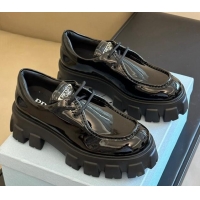 Luxury Prada Monolith Patent Leather Loafers Black 106015