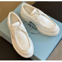 Good Looking Prada Brushed Leather Lace-up Loafers White 106016